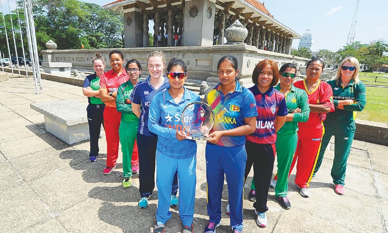 COLOMBO: Captains of ICC Women’s World Cup Qualifier countries pose with the trophy on Monday. —Courtesy ICC COLOMBO: Captains of ICC Women’s World Cup Qualifier countries pose with the trophy on Monday. —Courtesy ICC