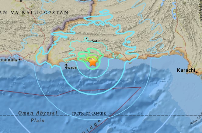 A 'ShakeMap' of the earthquake on Wednesday morning. Courtesy:USGS