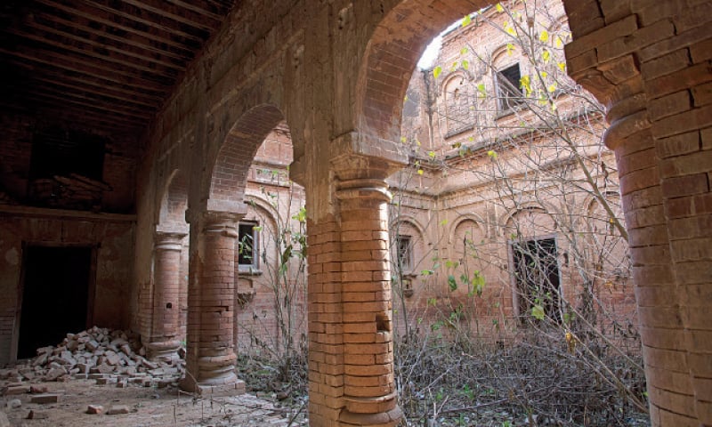 Overgrown weeds give the colonial-era haveli an eerie feel. — Photos by Tanveer Shahzad