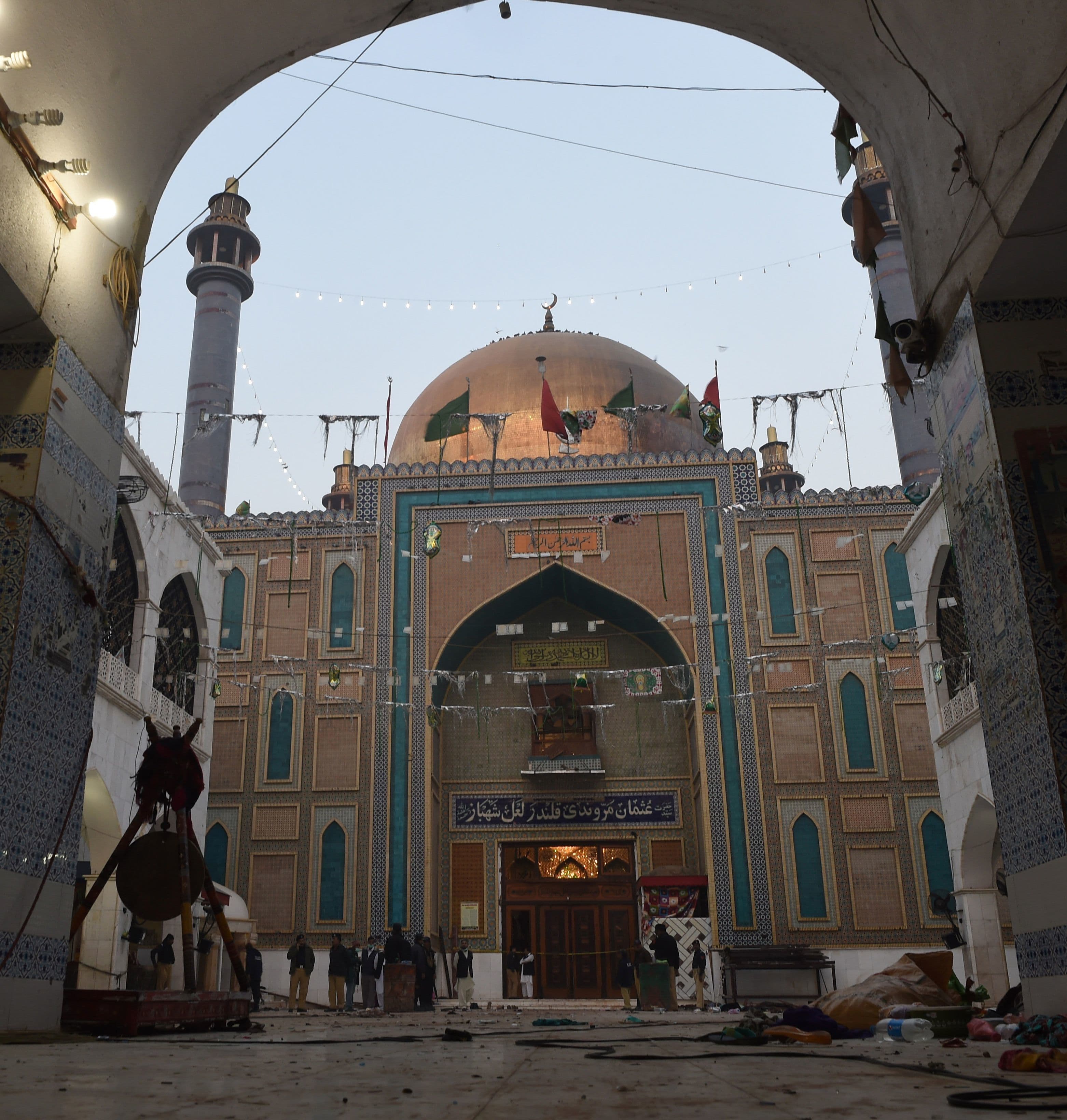 Security personnel stand guard at the shrine following the blast. ─AFP