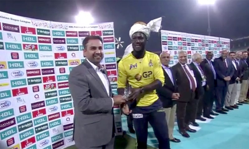 Darren Sammy awarded 'Man of the Final' trophy.