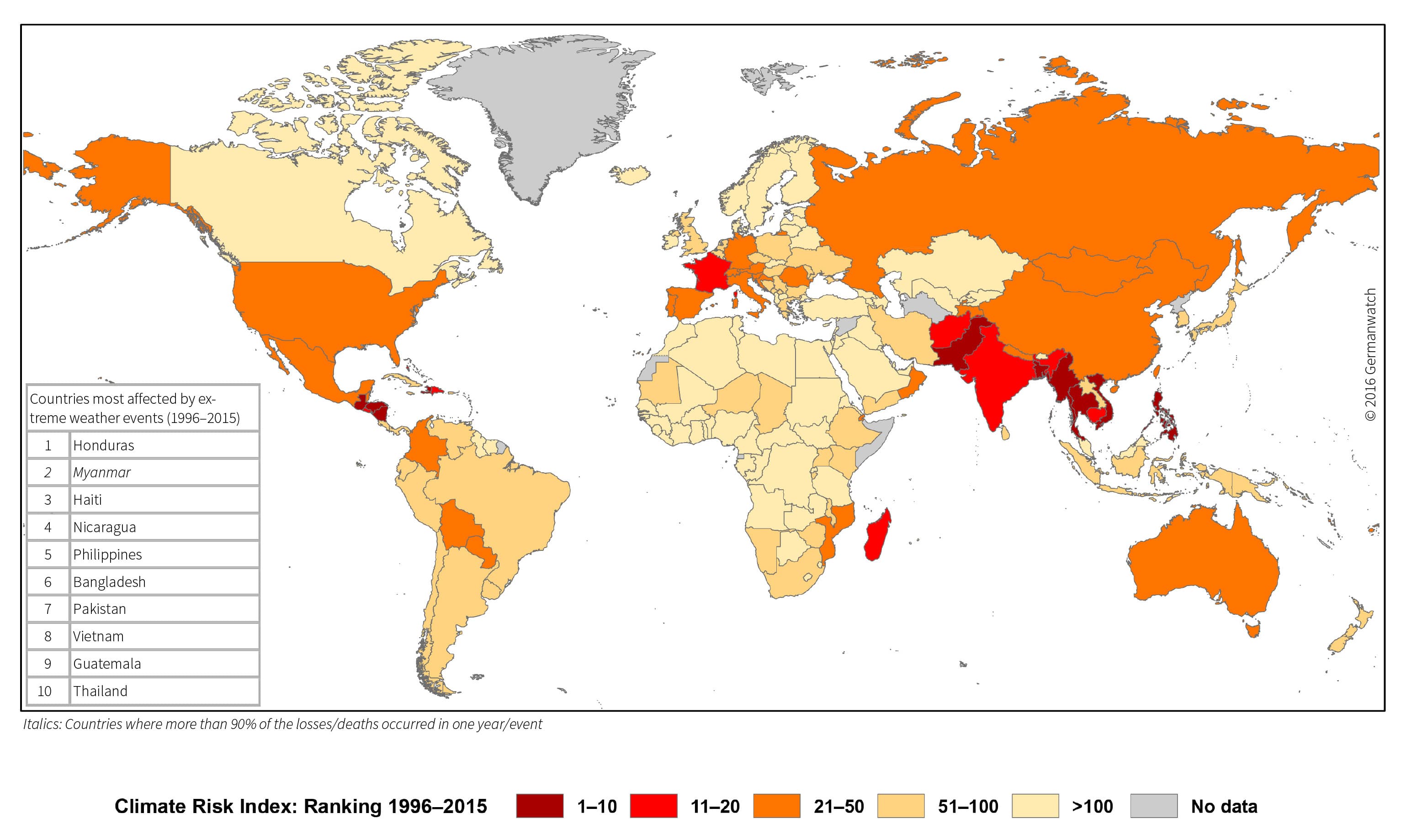 *World Map of the Global Climate Risk Index 1996–2015. Courtesy – Global Climate Risk Index 2017*