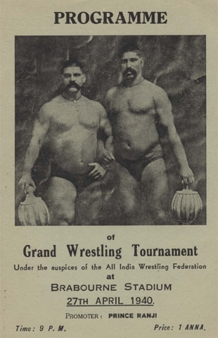 A wrestling match poster from  1940 featuring Gama Pehlwan (left) and Imam Bakhsh Pehlwan