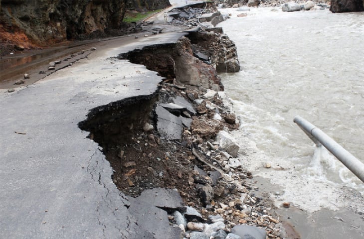 A section of Swat-Bisham road damaged in last year’s rains awaits reconstruction. — Dawn