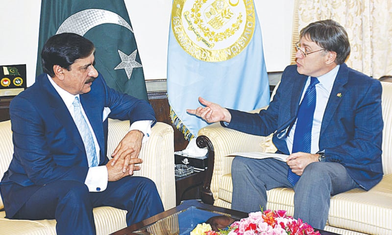 National Security Adviser retired Lt General Nasser Khan Janjua meets the High Commissioner of Canada to Pakistan Perry John Calderwood on Tuesday. ─ APP