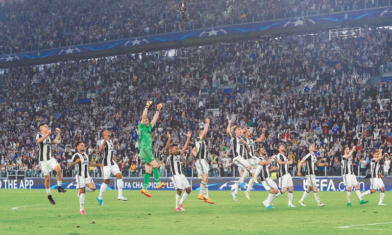 JUVENTUS players celebrate their emphatic victory over Barcelona.&mdash;Reuters