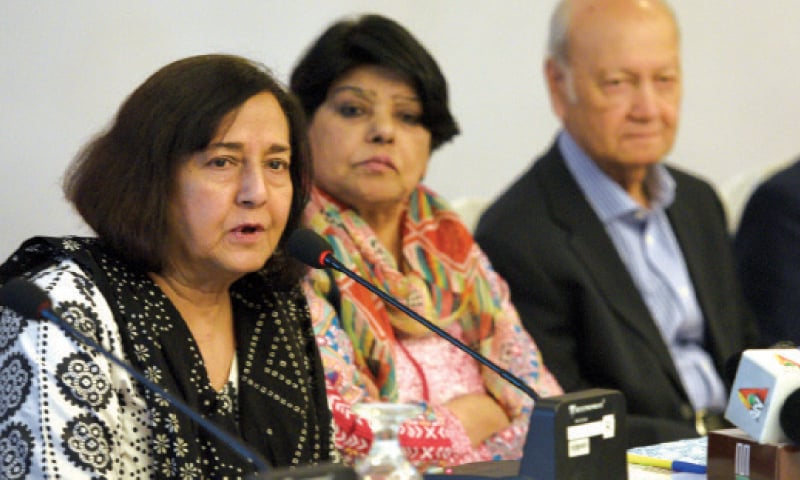 Oxford University Press Managing Director Ameena Saiyid speaks to the media on Wednesday. Writer Kishwar Naheed and former defence production secretary retired Lt Gen Talat Masood are also seen. — White Star Oxford University Press Managing Director Ameena Saiyid speaks to the media on Wednesday. Writer Kishwar Naheed and former defence production secretary retired Lt Gen Talat Masood are also seen. — White Star