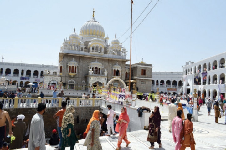 A view of Gurdwara Punja Sahib on the occasion of Baisakhi festival on Thursday. &mdash; Dawn