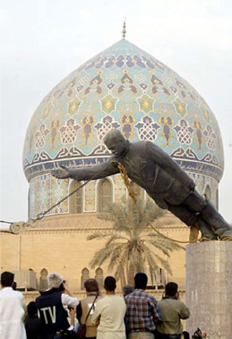 A statue of Saddam Hussein was pulled down by Iraqi civilians and US soldiers on April 9, 2003 | AP