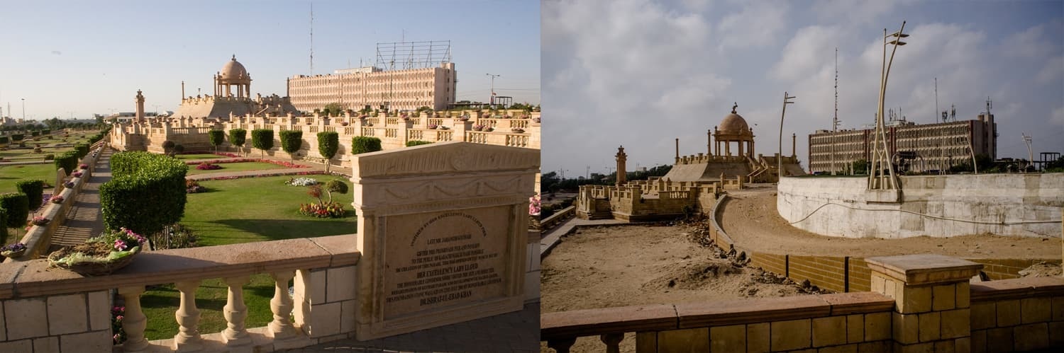 A view of the park then (left) and now.—White Star