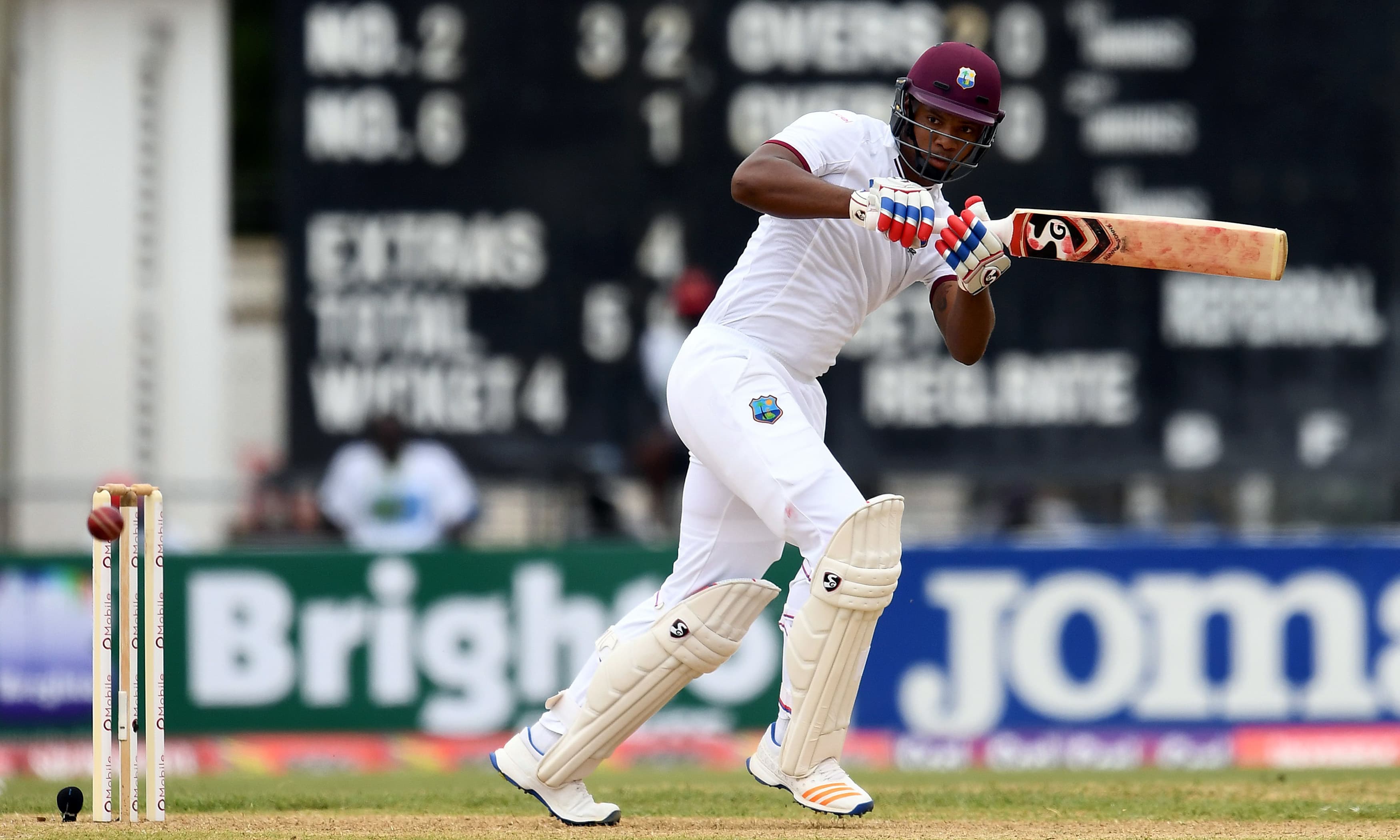 Kieran Powell plays a shot on day one of the first Test match. —AFP