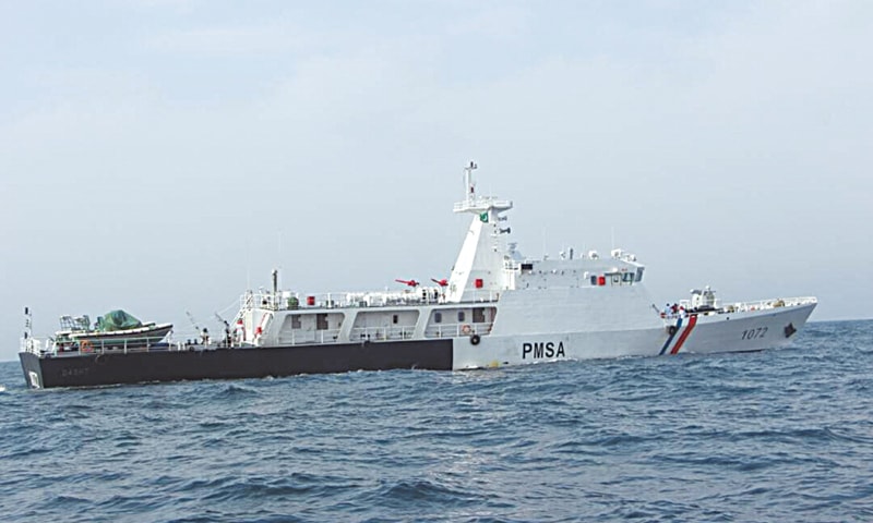 KARACHI: A Chinese-built maritime patrol ship, PMSS Dasht, arrives at the Karachi Shipyard on Thursday. It reached Pakistan after visits to Malaysia, Indonesia and Sri Lanka.