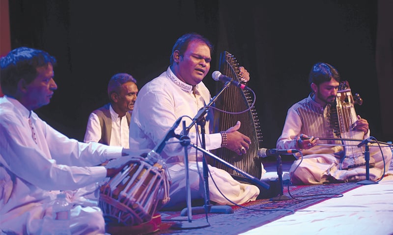 Khayal vocalist Intezar Hussain performs at the All Pakistan Music Conference on Sunday.&mdash;White Star