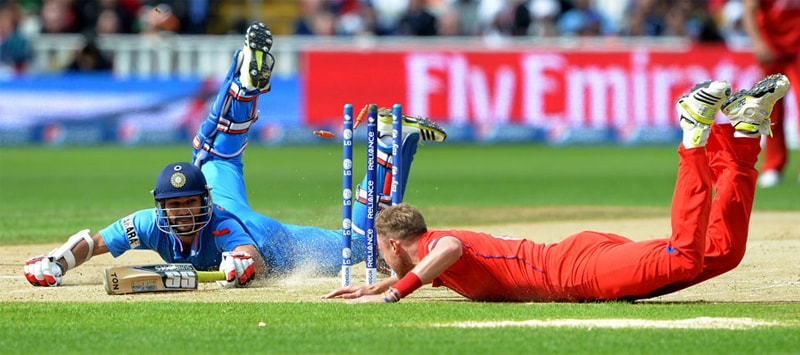 Stuart Broad attempts to run out Rohit Sharma during the 2013 Champions Trophy final&nbsp;at The Oval