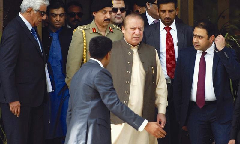 Prime Minister Nawaz Sharif leaves the JIT’s offices in the Federal Judicial Academy after his appearance before the investigators on June 15.—Mohammad Asim / White Star