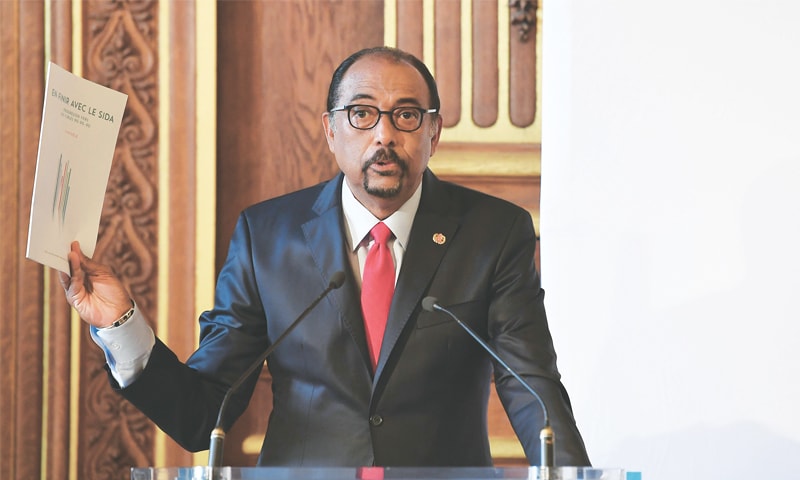 UNAIDS executive director Michel Sidibe presenting the Aids report on Thursday.—AFP UNAIDS executive director Michel Sidibe presenting the Aids report on Thursday.—AFP