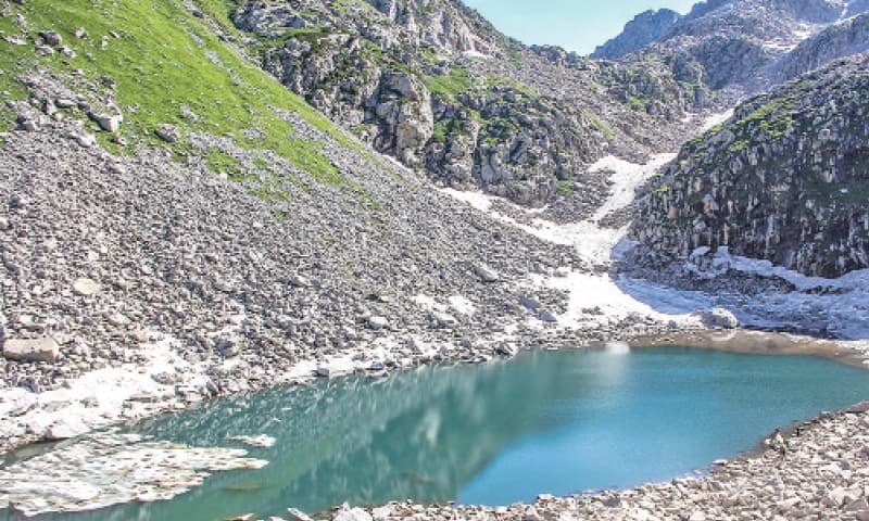 A view of glacial Kangar Lake in Matta tehsil of Swat district. — Dawn photo A view of glacial Kangar Lake in Matta tehsil of Swat district. — Dawn photo
