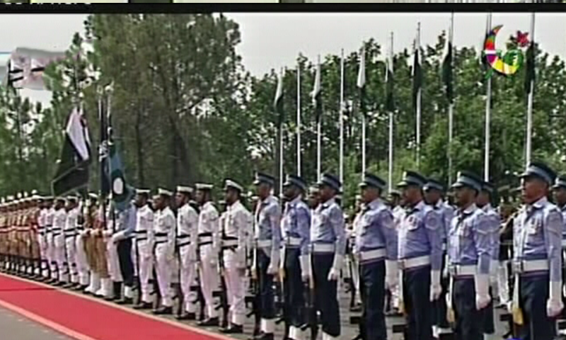 PM Abbasi inspects the parade.— DawnNews