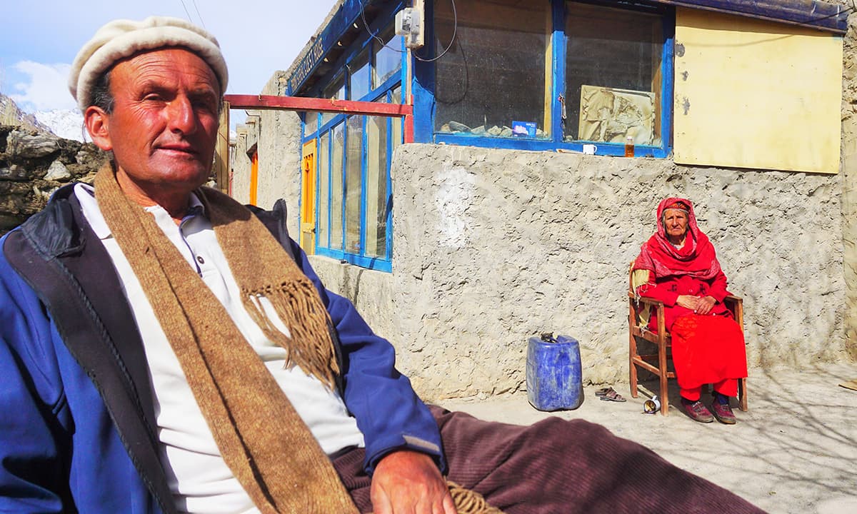 Alam Jan Dario with his mother in Zuwudkhoon village, Chapursan Valley