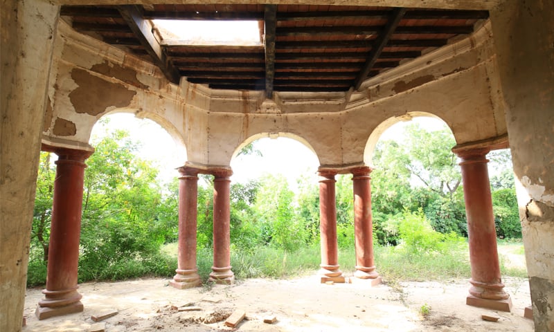 The portico on the west side of the house