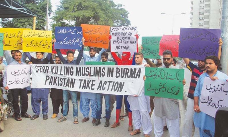 a protest in Karachi against the Rohingya massacre in Myanmar