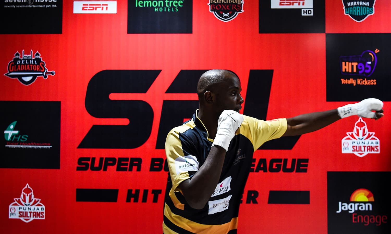 Boxer Joseph Emmanuel with the Bahubali Boxers team prepares before a fight during a Super Boxing League event in New Delhi&mdash; AFP