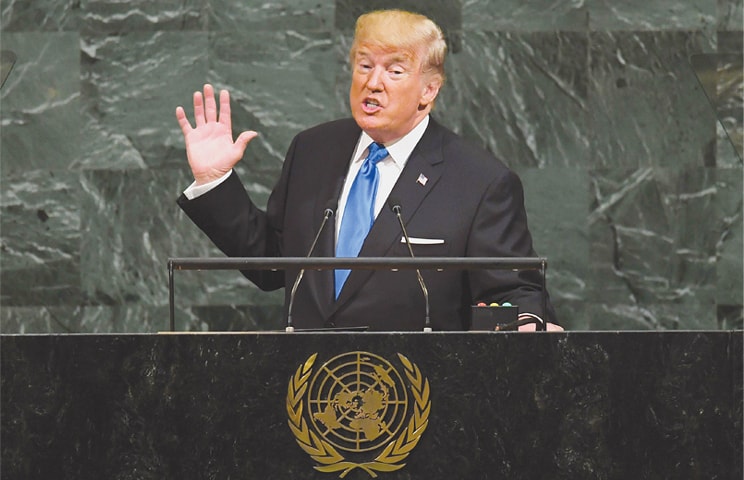 NEW YORK: US President Donald Trump addresses the 72nd Annual UN General Assembly on Tuesday.—AFP