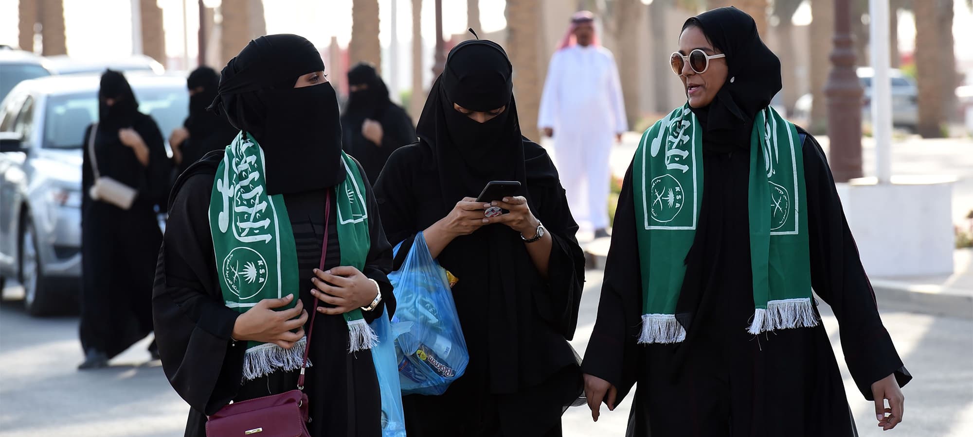 Saudi families arrive outside a stadium to attend an event in the capital Riyadh. — AFP