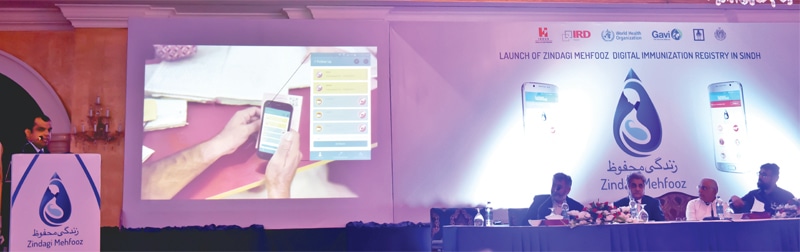 DR Subhash Chandir gives a presentation on the digital immunisation registry at a local hotel on Tuesday.—Fahim Siddiqi / White Star DR Subhash Chandir gives a presentation on the digital immunisation registry at a local hotel on Tuesday.—Fahim Siddiqi / White Star