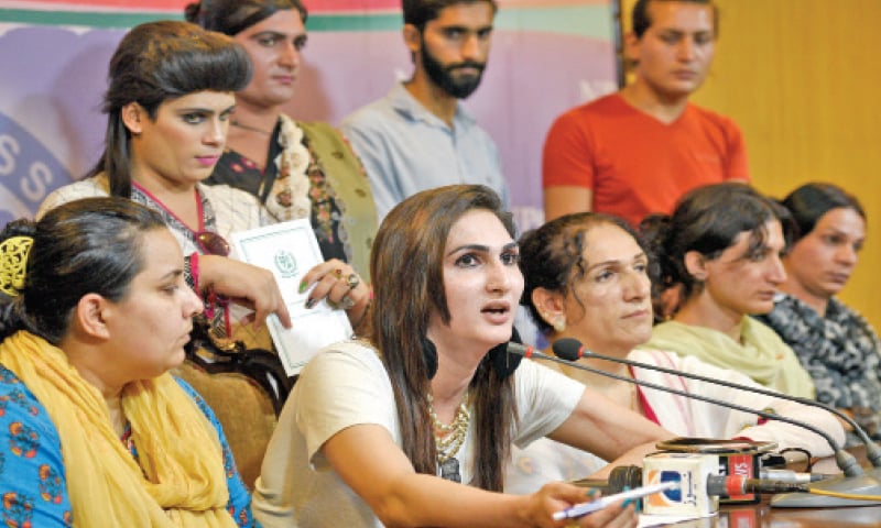 A member of the transgender community speaks at a press conference on Friday. &mdash; White Star