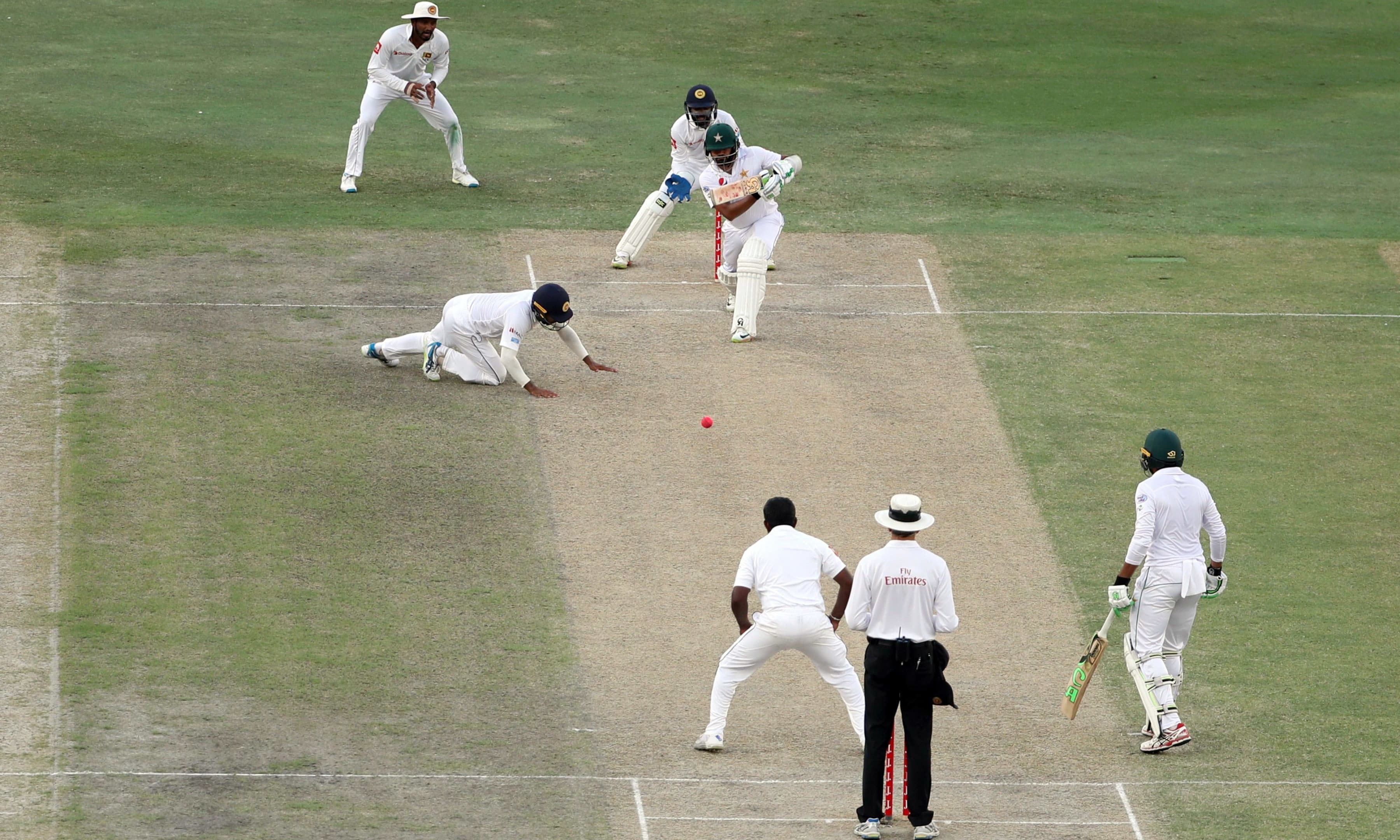 Haris Sohail bats against Sri Lanka's Rangana Herath during the third day of the second Test. &mdash;AFP