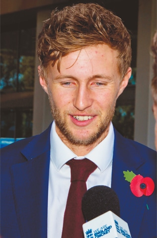 PERTH: England captain Joe Root speaks to the media at Perth airport upon arrival for the Ashes series on Sunday.—AFP