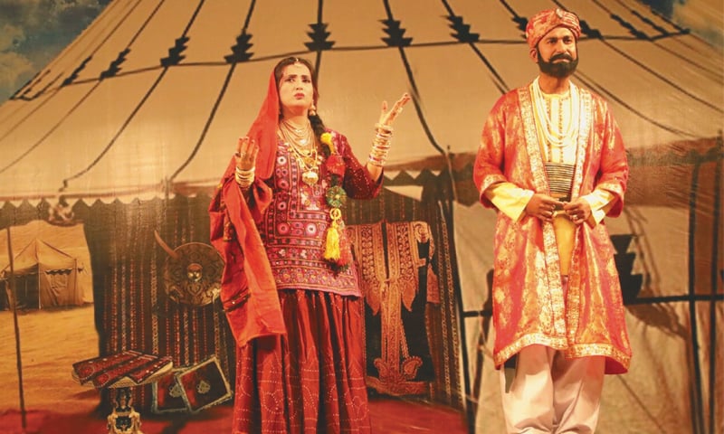 ARTISTS perform in a drama Dodo Soomro jo maut staged in a segment of the Laar Festival in Badin.&mdash;Dawn