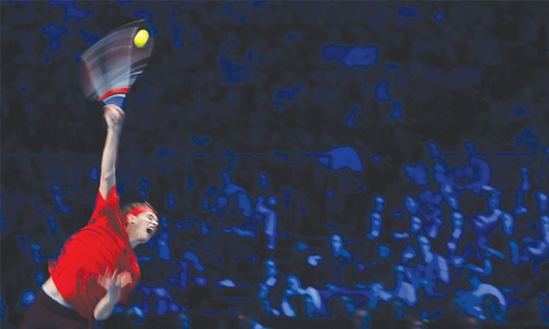 LONDON: Austria&rsquo;s Dominic Thiem serves to Pablo Carreno Busta of Spain during their ATP World Tour Finals match 
at the O2 Arena.&mdash;AFP