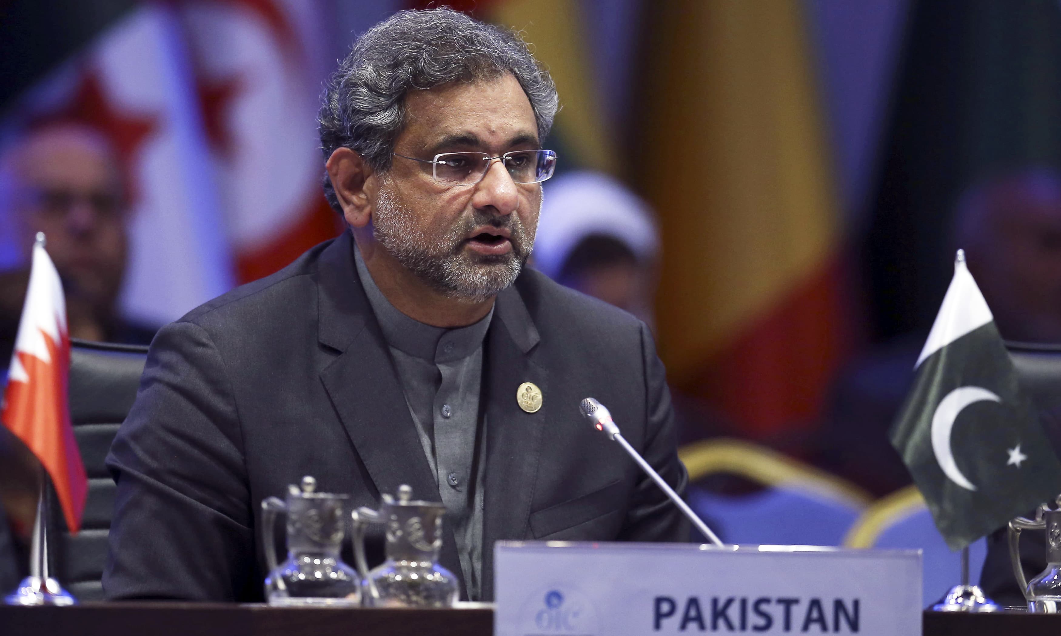 PM Shahid Khaqan Abbasi addresses the OIC's Extraordinary Summit in Istanbul. —AP