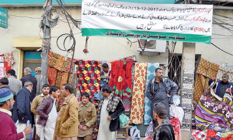 Rawalpindi Municipal Corporation have put up banners in Raja Bazaar, asking encroachers to vacate the area voluntarily. &mdash; INP