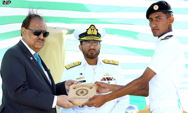 President Mamnoon Hussain gives a prize to a distinguished cadet during a Parents Day function of Cadet College Ormara on Saturday.—INP President Mamnoon Hussain gives a prize to a distinguished cadet during a Parents Day function of Cadet College Ormara on Saturday.—INP