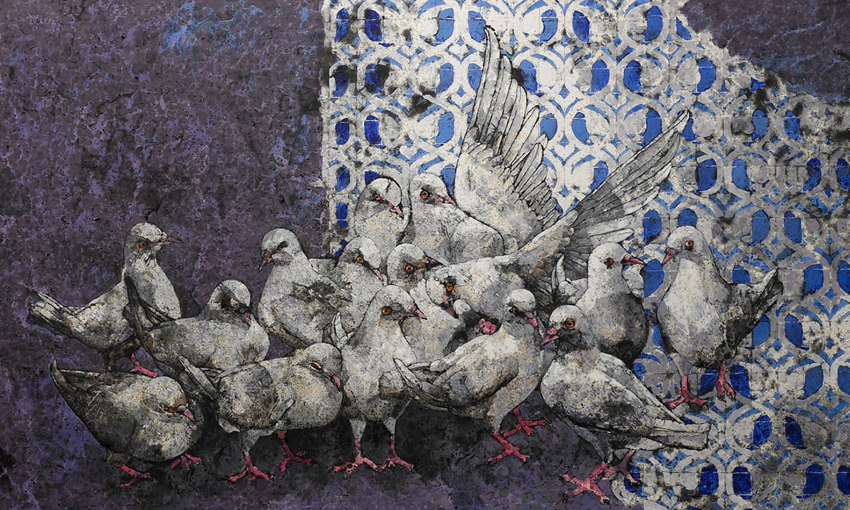 Pigeons are a popular subject in Jamil Naqsh's work. ─ Photo courtesy Jamil Naqsh Museum