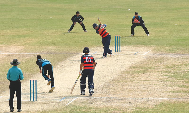 KARACHI: Wapda opener Kamran Akmal hits over the top during his innings of 87 against PTV in the second semi-final of the One-day Departmental Cup at the NBP Sports Complex on Friday.&mdash;Tahir Jamal/White Star