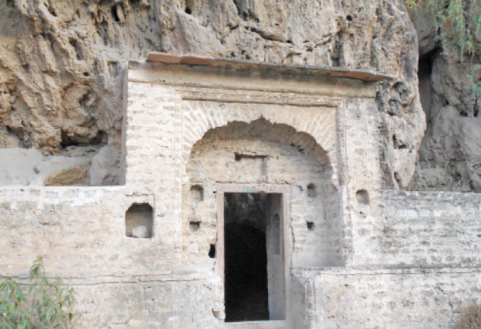 The entrance to a cave at Katas Raj. There is no record of when this entrance was built, but the cave was primarily used for meditation and worship.