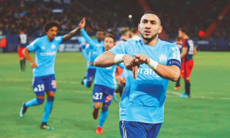 CAEN: Marseille’s Dimitri Payet celebrates scoring against Caen during their Ligue 1 match at the Michel dOrnano Stadium.—AFP CAEN: Marseille’s Dimitri Payet celebrates scoring against Caen during their Ligue 1 match at the Michel dOrnano Stadium.—AFP