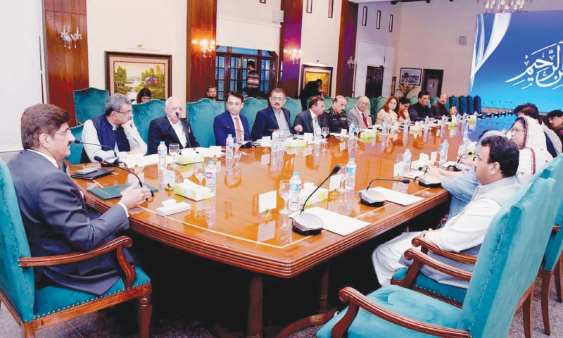 Sindh Chief Minister Syed Murad Ali Shah presides over a meeting of the Child Protection Committee at the CM House on Monday.&mdash;APP