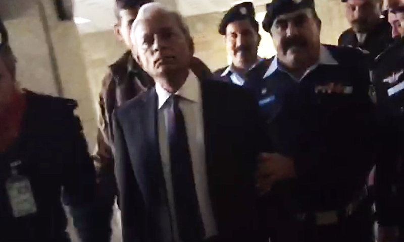 Senator Nehal Hashmi was taken into custody from the courtroom by the police after SC announced its verdict in contempt of court case registered against him.─DawnNews