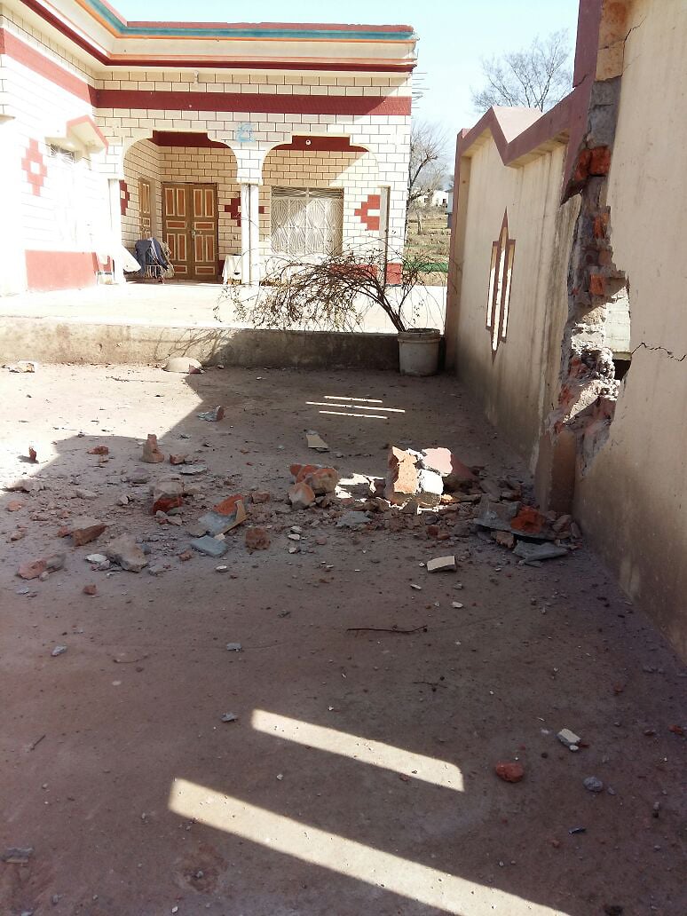 The boundary wall of a house suffers damage by shelling across the Line of Control in Azad Jammu and Kashmir. ─ Photo by author