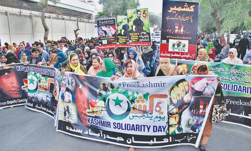 A RALLY to mark Kashmir Solidarity Day passes through a thoroughfare in Hyderabad on Monday.&mdash;APP