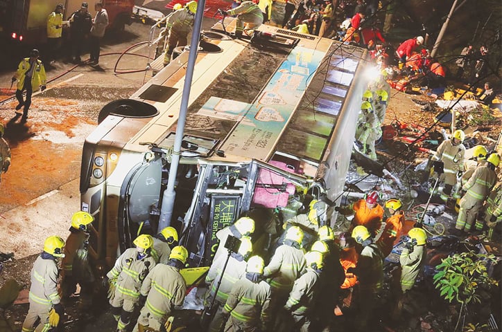 At least 19 dead in bus crash in Hong Kong