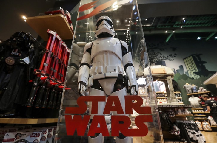 A model Storm Trooper stands on display at the Walt Disney Co store in New York on September 1, 2017 | Jeenah Moon