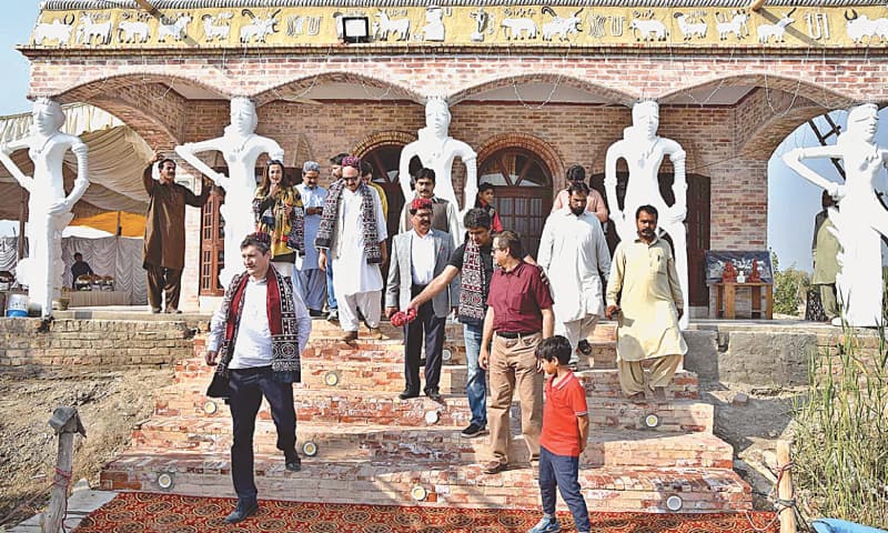 UN resident coordinator in Pakistan Neil Buhne and other officials visiting Moenjodaro Eco-Resort and Cultural Centre near Dokri.&mdash;APP
