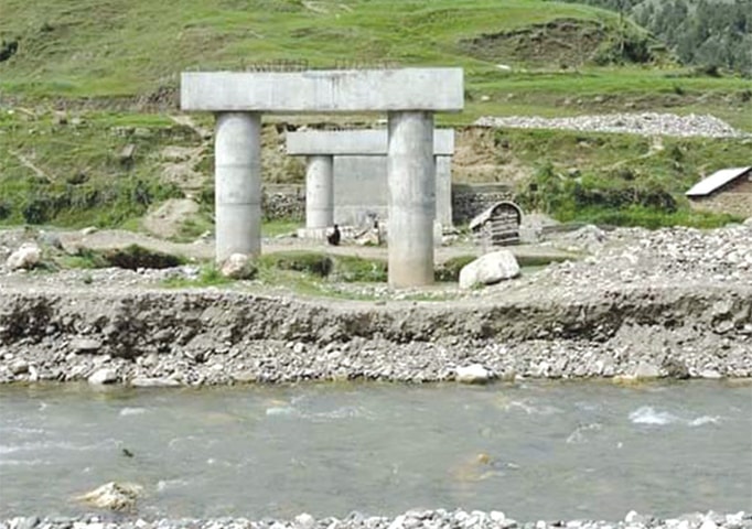 Pattai Khwar bridge in Chakesar awaiting completion since long. &mdash;Dawn