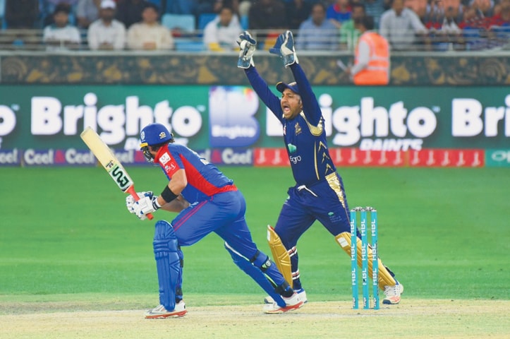 DUBAI: Quetta Gladiators captain Sarfraz Ahmed appeals for a catch during their match against Karachi Kings on Thursday.—Courtesy PSL